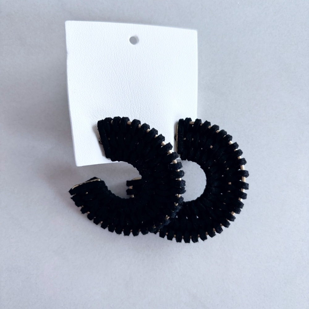NWT Free People black leather woven hoop earrings